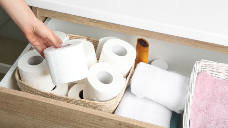 toilettenpapier in einer schublade organisieren